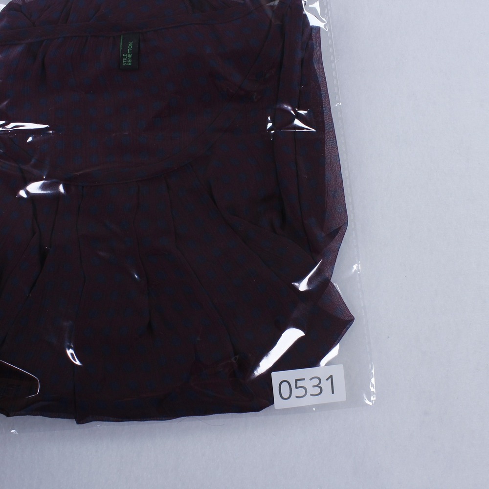 Stile Benetton Chiffon Ruffle Blouse Sheer Polka Dot Plum Purple Women's Size XS